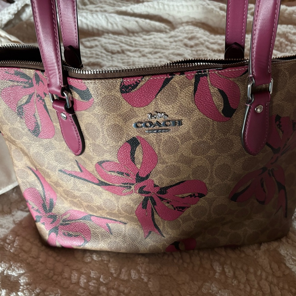 Coach Floral Pink and Tan Tote Bag